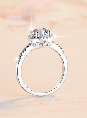 正品D色莫桑石钻戒小方糖戒指女纯银镀白金高级感胖多来求婚礼物