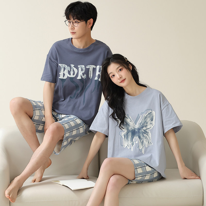 可人儿夏季情侣纯棉睡衣休闲圆领套头运动短袖短裤男女家居服套装,淘宝优惠券,粉丝福利购,淘宝优惠卷