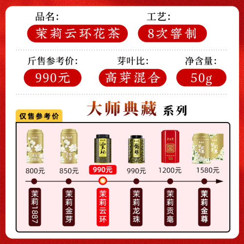 吴裕泰中华老字号茉莉云环50g罐装茶叶茉莉花茶窨制特种女儿环 - 图2