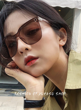 墨镜连体无边框圆脸街拍太阳镜