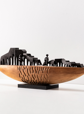 境泉创意木质工艺品样板间摆件