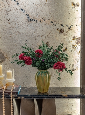 【绯焰】客厅台面装饰永生花束高枝尤加利叶撘配饱满花簇装饰花