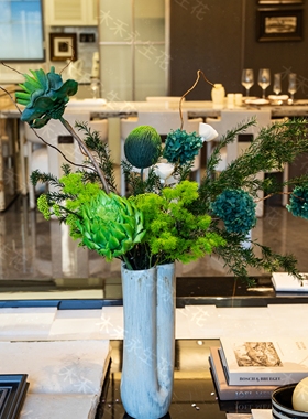 【翠烟松梢】青雾花球松枝花束冷系青调装饰花艺松枝青球家居摆件