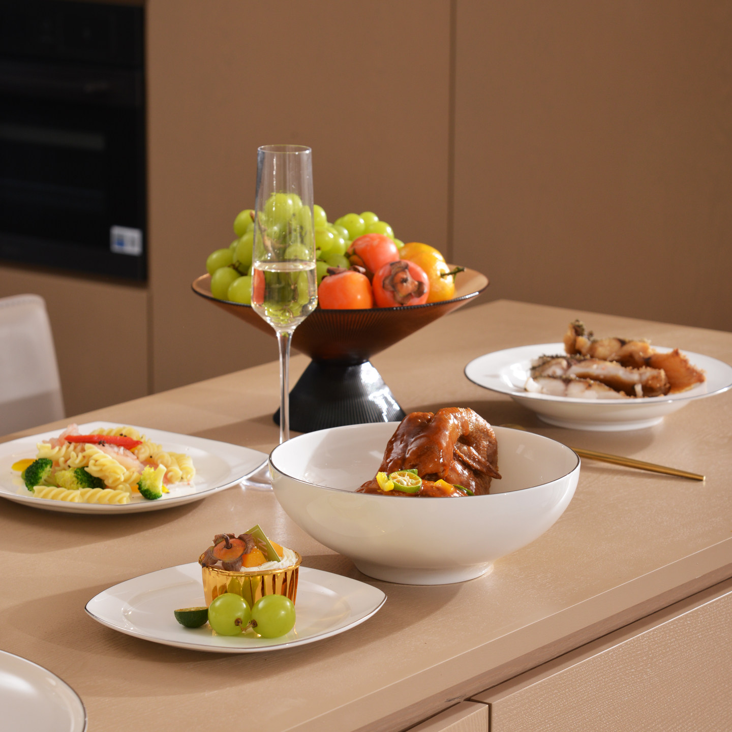 华光国瓷纯白餐具套装高温骨瓷釉中彩碗碟家用套装简约轻奢白金线