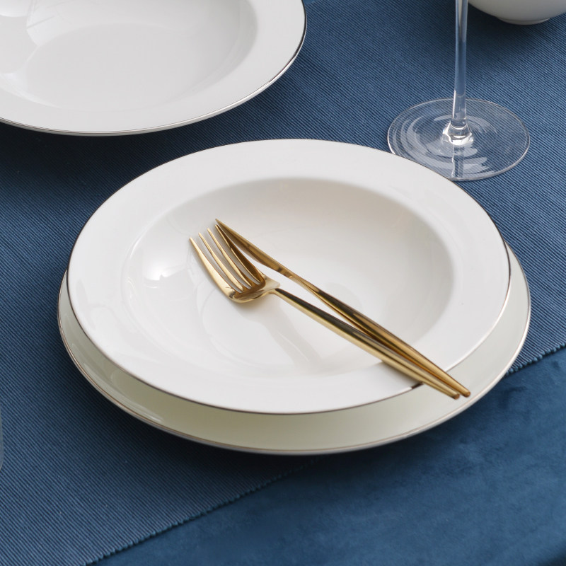 华光国瓷纯白餐具套装高温骨瓷釉中彩碗碟家用套装简约轻奢白金线