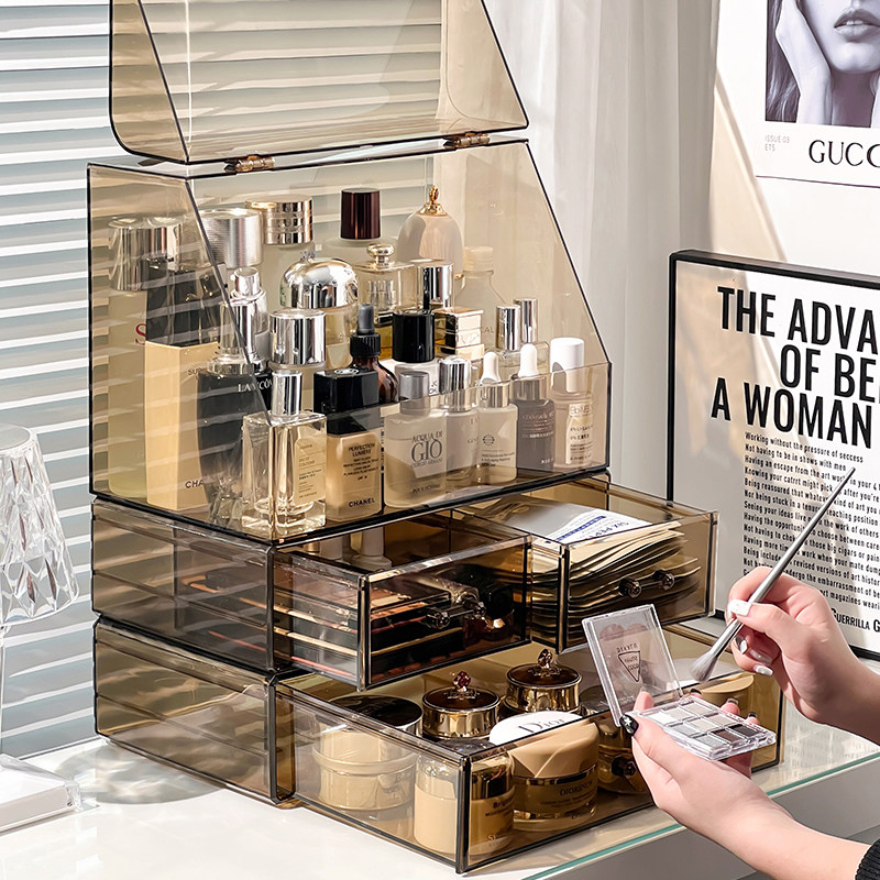 化妆品盒子收纳盒面高级感防尘梳妆台护肤品带盖整理箱宿舍置物架,淘宝优惠券,粉丝福利购,淘宝优惠卷