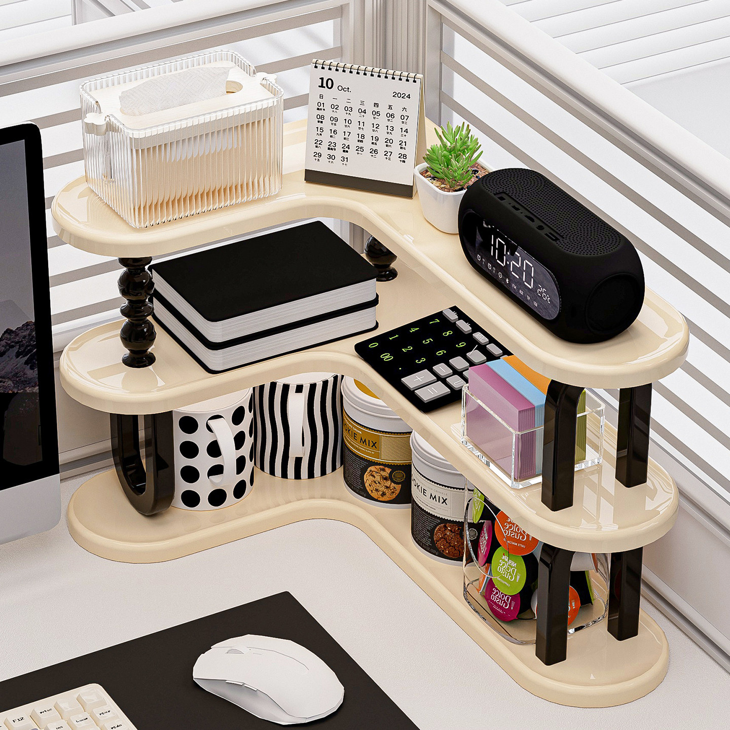 工位收纳神器办公室桌面转角多层置物架桌上咖啡杯子架杂物整理架 - 图2