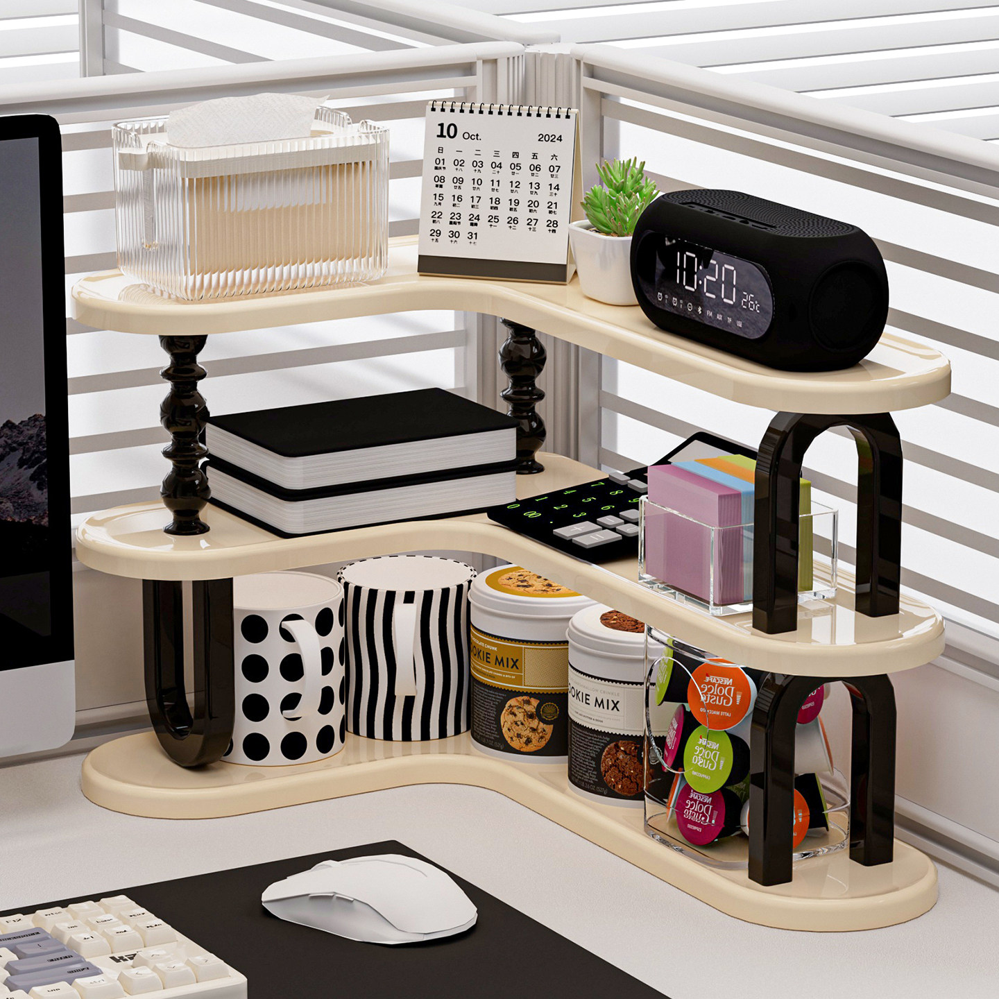 工位收纳神器办公室桌面转角多层置物架桌上咖啡杯子架杂物整理架 - 图3