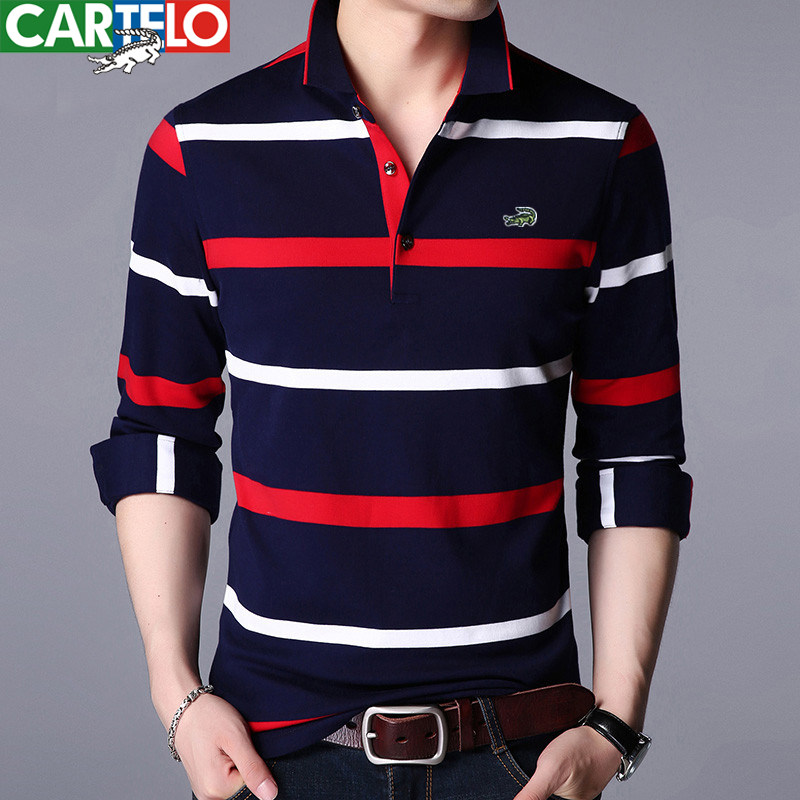 鳄鱼男士长袖中年翻领条纹polo衫 佳朋服饰T恤