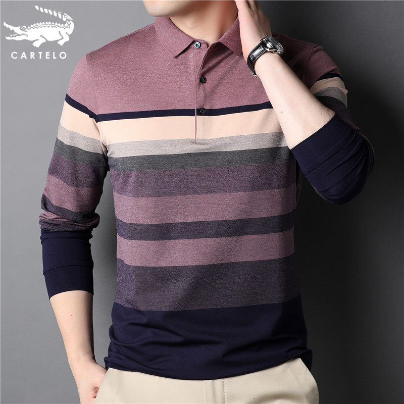 中老年男装爸爸装条纹长袖polo衫 佳朋服饰T恤