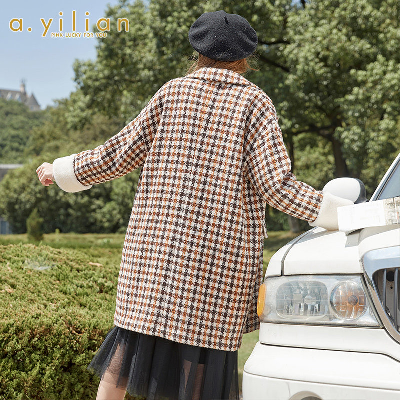 阿依莲2021新款宽松休闲毛呢大衣 ayilian毛呢外套