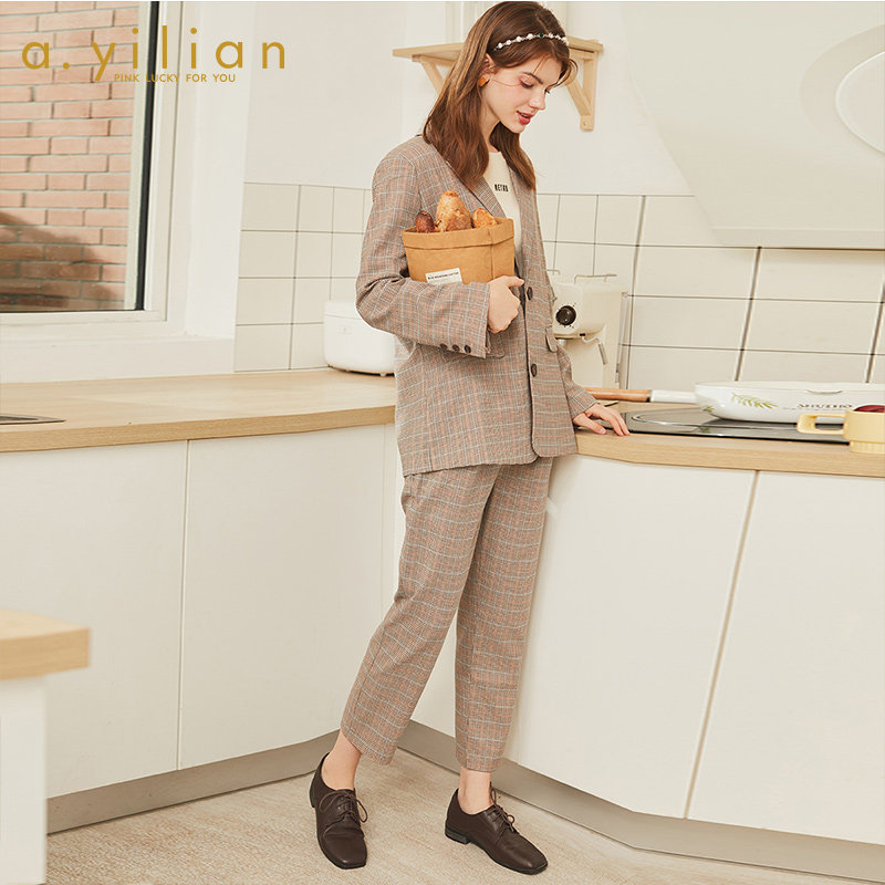 阿依莲新款格子西装外套设计感小众 ayilian西装