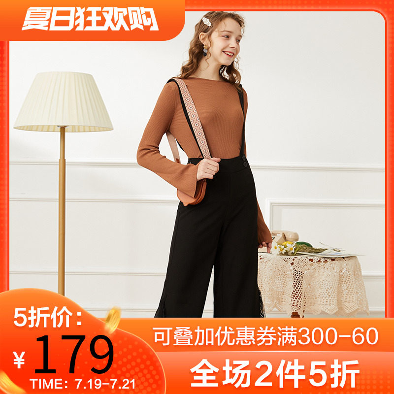 阿依莲旗舰店官网正品2020拼阔腿裤 ayilian休闲裤