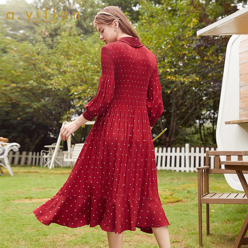 阿依莲2020秋季新款韩版收腰连衣裙 ayilian连衣裙