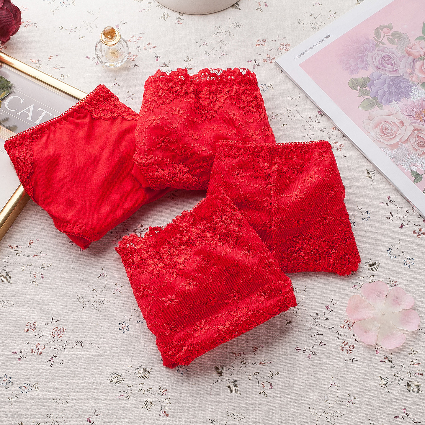 红色内裤女蕾丝抗菌纯棉裆本命年女士性感新款2025女生小仙女短裤,淘宝优惠券,粉丝福利购,淘宝优惠卷