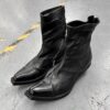 Stitched chunky heel work boots for men and women retro wizard boots