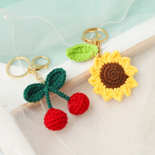 手工编织diy材料包钩针毛线包包向日葵钥匙扣挂件孕妇解闷勾线 - 图0