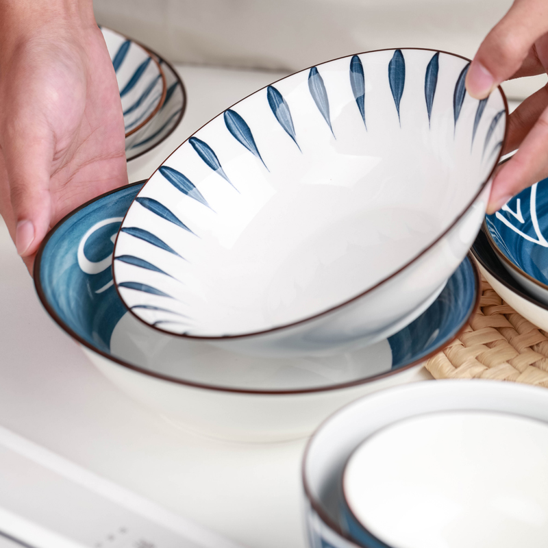 千叶草18头碗盘套装 家用陶瓷碗菜盘创意日式吃饭碗汤碗饭盘餐具 - 图1