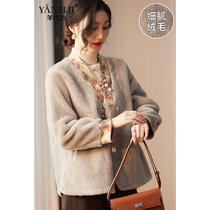 Mother Winter Clothing Coat New Chinese State Wind 2023 New Middle Aged Autumn Winter Imitation Leather Grass Short water mink suede blouse