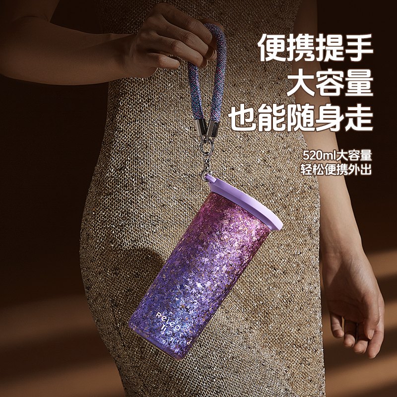 物生物纯钛保温杯女高颜值咖啡杯吸管水杯子车载送礼便携保冷钛杯