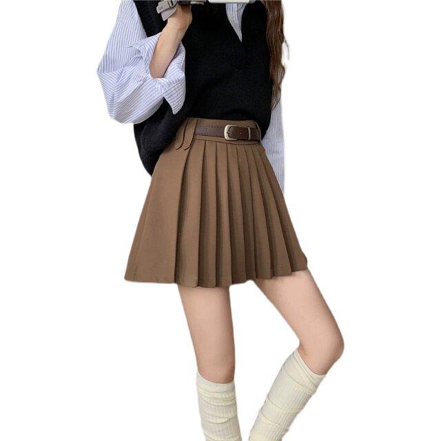 Khaki pleated skirt women's plus size short skirt