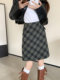 Autumn and winter mid-length skirt plaid high-waisted a-line skirt