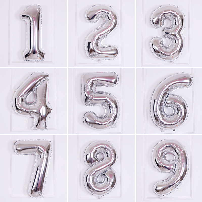 32寸银色生日数字铝膜气球百天宝宝立柱引路装饰儿童派对场景布置