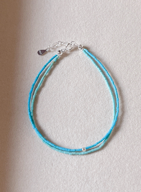 天然原矿绿松石双层手链极细绿松石手链气质显白女款