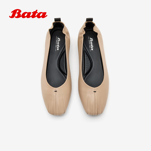 Bata浅口单鞋女2026春季商场新款时尚粗跟软底羊皮单鞋 - 图0