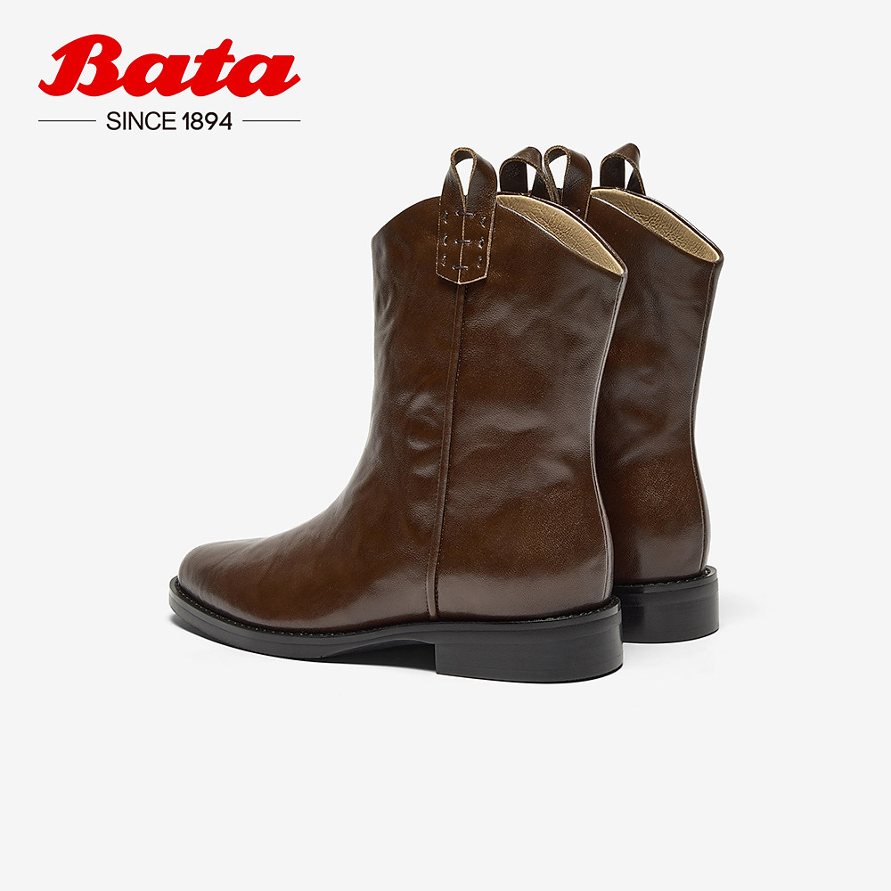 董璇同款Bata小耳朵西部靴女冬季新款复古百搭中筒时装靴53523DZ4,淘宝优惠券,粉丝福利购,淘宝优惠卷