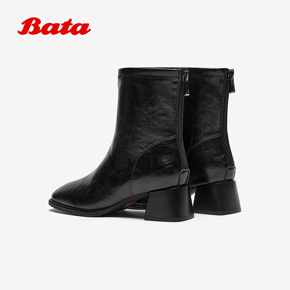Bata弹力瘦瘦靴女2025冬季商场新款通勤百搭粗跟时装靴AAH40DZ5,淘宝优惠券,粉丝福利购,淘宝优惠卷