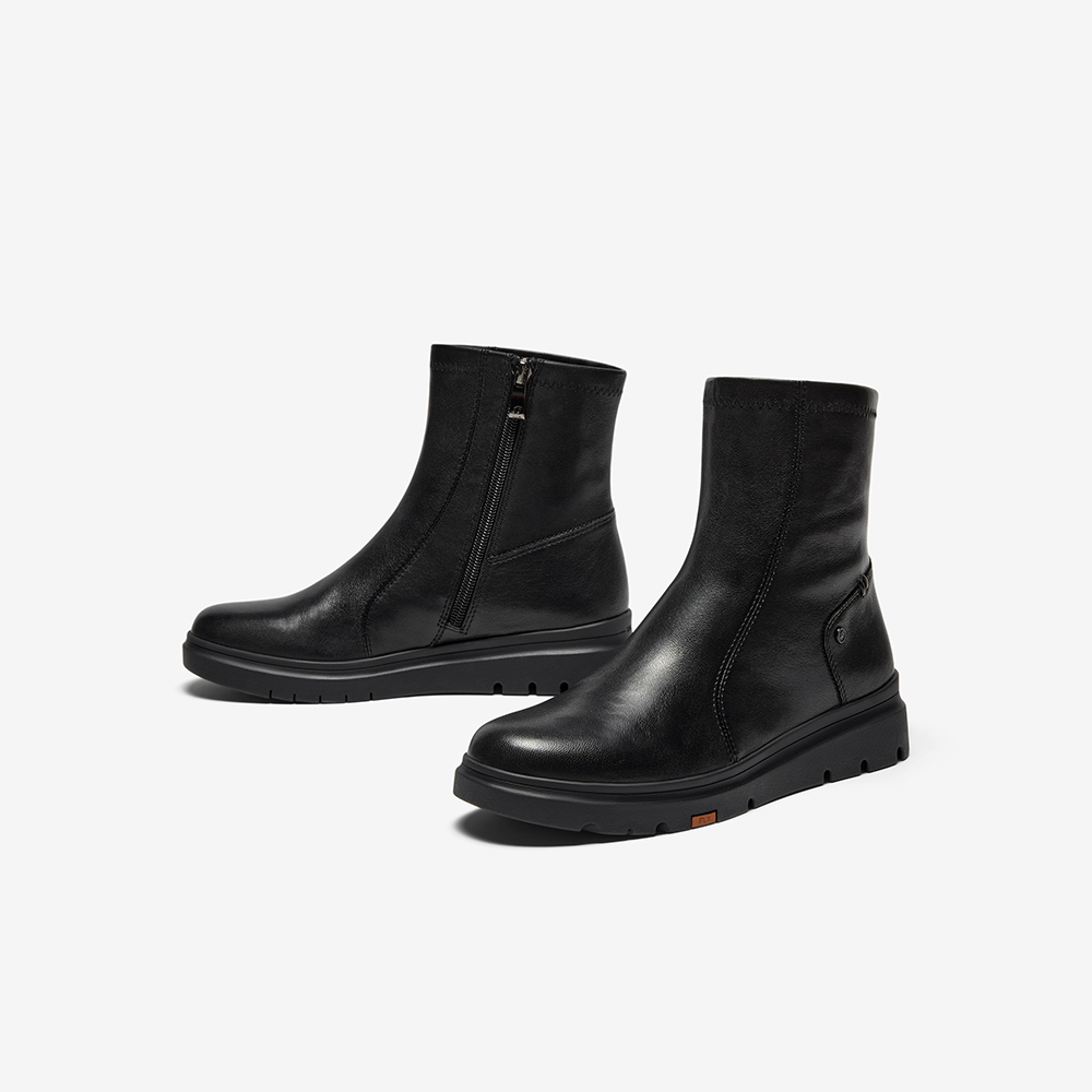 Bata时装靴女2025冬商场新款羊皮软底通勤厚底加绒短筒靴ABN69DZ5 - 图2