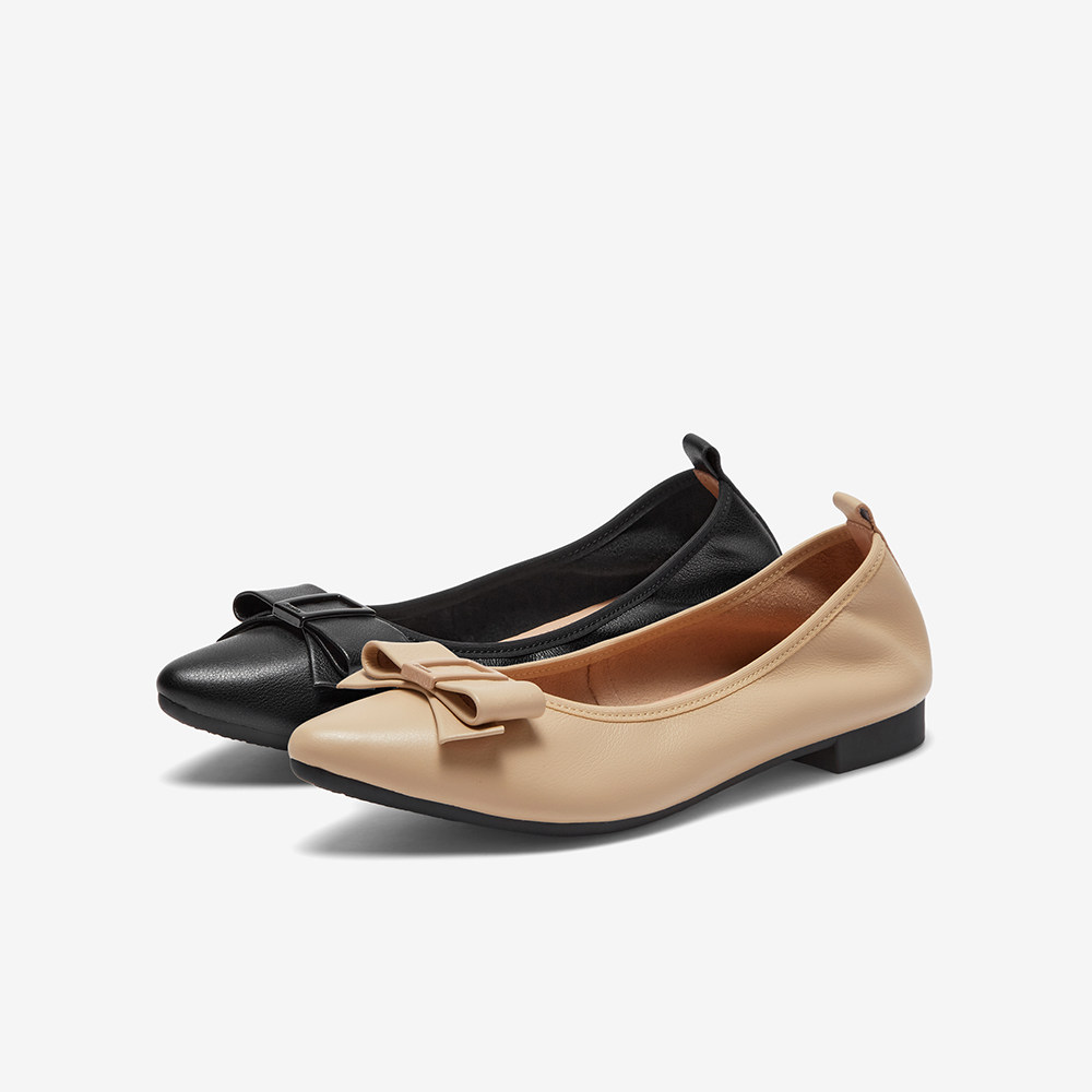 Bata浅口鞋女春秋商场新款牛皮舒适通勤百搭尖头奶奶鞋80393CQ3