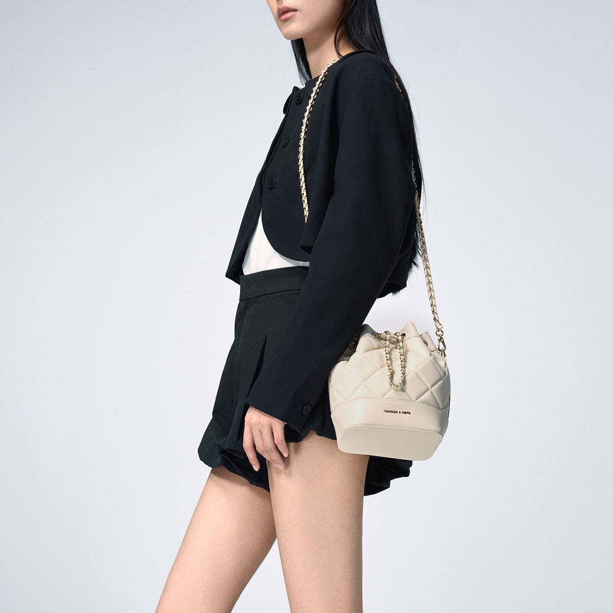 [新年礼物]CHARLES&KEITH秋冬CK2-10701506菱格链条双肩水桶包女,淘宝优惠券,粉丝福利购,淘宝优惠卷