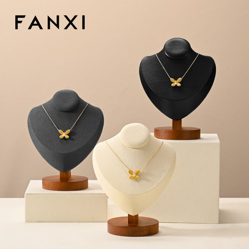 凡西FANXI项链展示架实木超纤项链模特脖子人像架吊坠陈列颈膜架 - 图1
