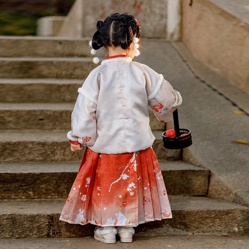 冬季过年汉服女童拜年服儿童唐装明制马面裙小女孩喜庆古装新年装