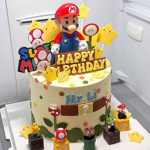 网红同款超级玛丽蛋糕装饰 卡通马里奥摆件儿童生日烘焙MARIO插件 - 图2