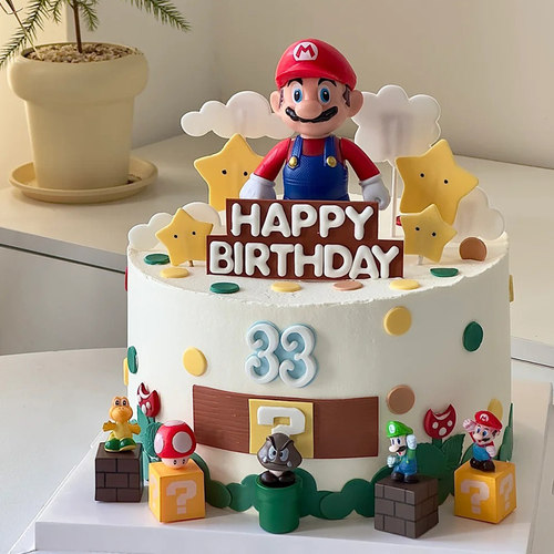网红同款超级玛丽蛋糕装饰 卡通马里奥摆件儿童生日烘焙MARIO插件 - 图1