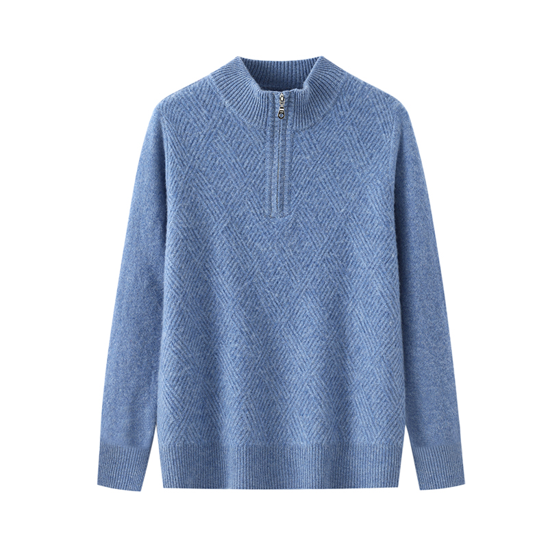 高端半开拉链纯羊毛衫男加厚套头打底衫今年流行的中青年软糯毛衣 - 图3