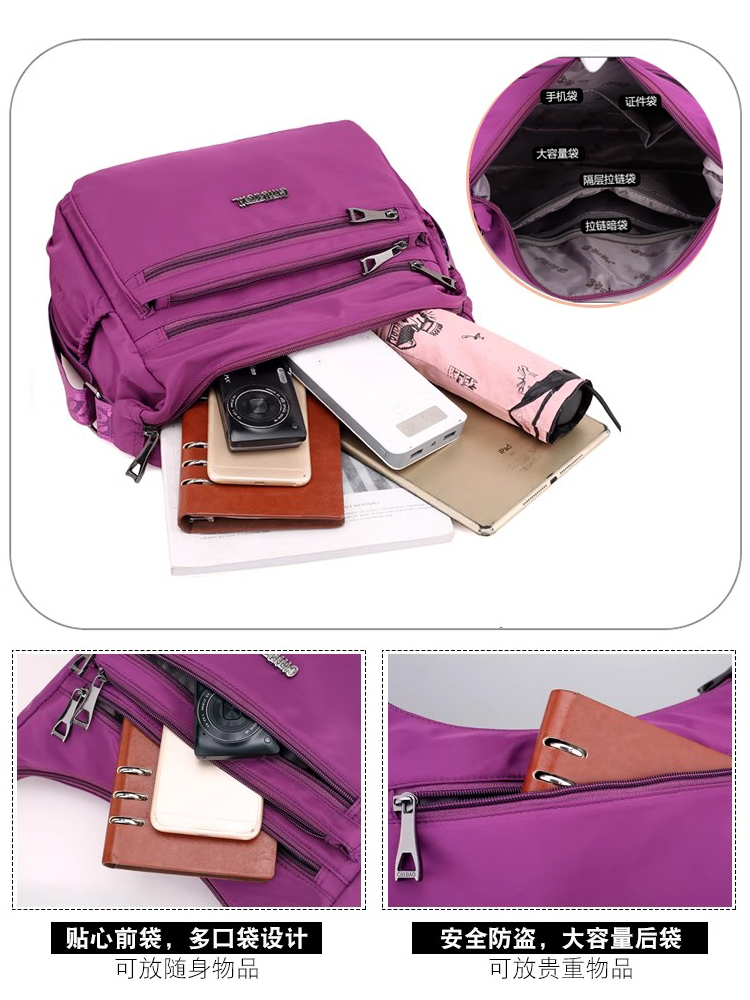 2025新款牛津单肩布袋背包多口袋百搭帆布尼龙中年妈妈斜挎女布包 - 图2