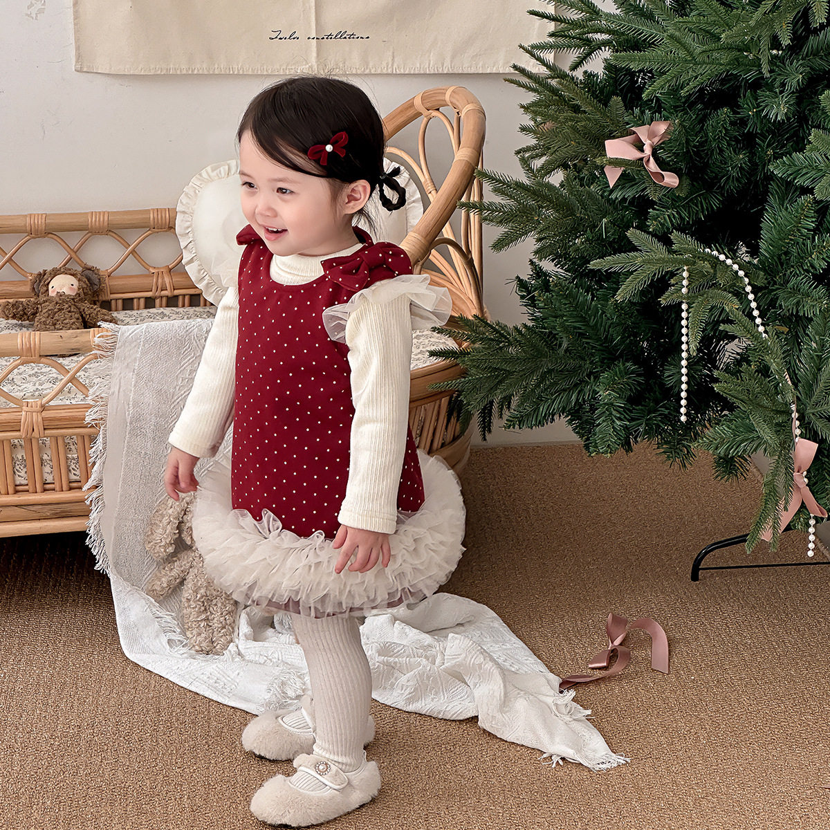 童装女装一岁女宝宝冬装背心裙婴幼儿洋气波点拜年服女童周岁生日,淘宝优惠券,粉丝福利购,淘宝优惠卷
