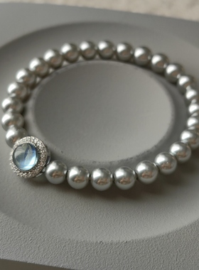 天然海蓝宝施家灰色珍珠手链轻奢精致高级感2025新款清冷名媛气质