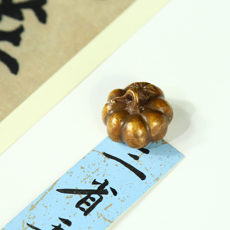 赋比兴 国家非遗 叶蔓南瓜铜镇尺 传统失蜡法仿古铜器 高端南瓜铜镇尺 书法创意小摆件实心铜镇纸 文房四宝