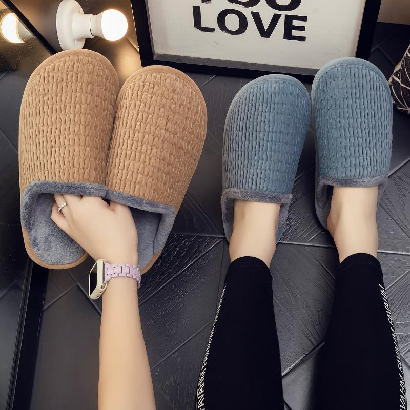 Warm furry anti-slip cotton slippers for men and women at home in autumn and winter