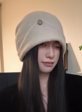 韩系黑色针织堆堆帽女秋冬保暖