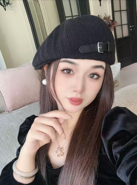 秋冬针织显脸小反戴贝雷帽女
