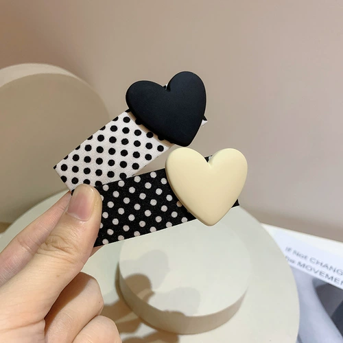 Универсальный молочный чай Color Clip ретро -темперамент Черно -белая точка любовь BB Clip Bangs Broken Hair Edge