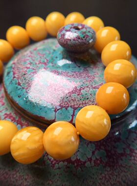 老蜜蜡 小年份蜜蜡手串 橘黄 氧化厚实 光泽温润暖人15.2克 11mm