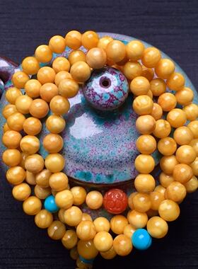 小年份 白花 老蜜蜡 108 7mm 26.26克  氧化厚实 诱人橘黄 纹路美