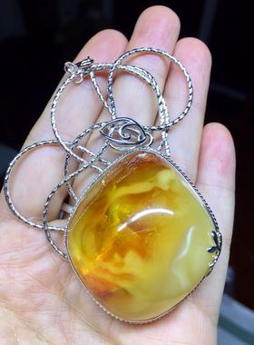 妖孽蜜蜡纯银镶嵌项链吊坠